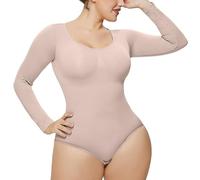QTANZIQI Bodysuit for Women Long Sleeves Open Crotch Short Shapewear Body Slimming Jumpsuit Tops Built in Bra Leotard