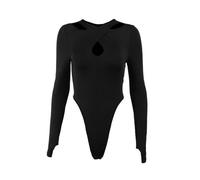 QTANZIQI Club Solid Women Bodysuits Hollow out Long Slevee Sim Sheath Streetwear Regular Casual Fashion Rompers Tees Tops