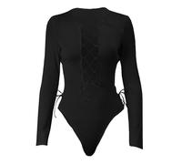QTANZIQI Cross Bandage Hollowed Bodysuit Y2K Long Sleeves Slim Fitting Women T Shirt Night Club Party Bodysuits