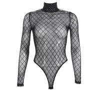 QTANZIQI Crystal Fishnet Bodysuit Tops Women Mesh Sheer See Through Long Sleeve Bodycon Bodysuits Summer Club Body Top Female
