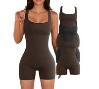 QTANZIQI Deep V Neck Romper Shapewear Bodyshaper for Womens Tummy Control Body Suit Open Crotch Shape Body Line 3 Piece