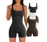 QTANZIQI Deep V Neck Romper Shapewear Bodyshaper for Womens Tummy Control Body Suit Open Crotch Shape Body Line 3 Piece
