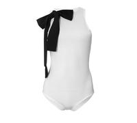 QTANZIQI Fashion Slim Fit Bodysuits Sleeveless Half High Neck One Line Shoulder Bow Pullover Versatile Bodysuit for Women