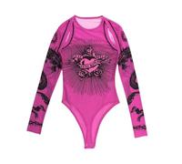 QTANZIQI Hip Hop Letter Printed Bodycon Tops Y2K Gothic Slim Bodysuits Hollow See-Through Mesh Long Sleeve Jumpsuit Women Streetwear