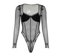 QTANZIQI Lace Mesh Bodysuits See Through Slim Patchwork Long Sleeve Rompers Women Clothings Ladies Elegant