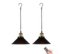 QTANZIQI Lampada a Sospensione Senza Fili Set di 2 con Telecomando Lampade a Sospensione a Batteria per Uso Interno ed Esterno Luce Ricaricabile Portico da Giardino Patio Lampadario Nero Lanterna