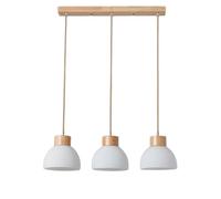 QTANZIQI Lampada a Sospensione Vintage a 3 luci per Isola Cucina Lampadario in Vetro lattimo con Base in Legno Lampada Rustica Bianca Apparecchio per Sala da Pranzo della metà del secolo