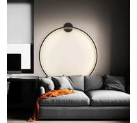 QTANZIQI Lampada da Parete Circolare Minimalista cablata sul Comodino, Lampada da Parete dimmerabile a Cerchio Grande per la Decorazione del Soggiorno, Lampada da Parete Nera 3000K/4500K/6500K, 100