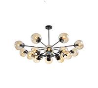 QTANZIQI Lampadario Sputnik Industriale a 16 luci Vintage in Metallo, Vetro Trasparente sferico Durante la Luce, Finitura cromata Nera, per corridoio di Hotel, Paralume Cognac a 16 Teste