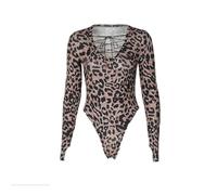 QTANZIQI Leopard Bodysuit Women Autumn Clothes Long Sleeve Tops Tees Lace Up Tie Bow Gothic Party Clubwear Teachwear