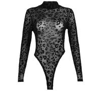 QTANZIQI Leopard Mesh Transparent Bodysuits Women Mock Neck Wild Print Elastic DOT Body High Waist