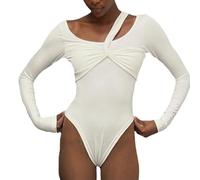 QTANZIQI Long Sleeve Bodysuit for Women V Neck Twist Knot Fitte Slim Fit Stretchy Jumpsuit Y2K One Piece Romper Bodycon