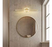 QTANZIQI Luce LED Rotonda per Specchio da Bagno Dorata, 80 cm/16 W, IP44 Impermeabile, antiappannamento, Supporto a Parete Minimalista per Illuminazione di Camera da Letto e Bagno