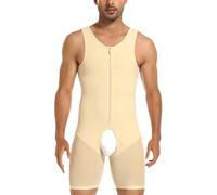 QTANZIQI Men's Shapewear Bodysuit Full Body Compression Slimming Suit Breathable Zip Open Crotch Bodysuit