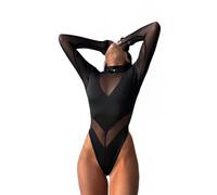 QTANZIQI Mesh Patchwork Solid Tompers Sheath Women Bodysuits Long Sleeve High Collar Fashion Club Jumpsuits Female Tops Tees