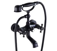 QTANZIQI Miscelatore Doccia a Parete in Ottone con Doppia Maniglia, Rubinetto per Vasca Nero e Set Doccia con Maniglia, con Tubo da 1,5 m, per Un Elegante arredo del Bagno.
