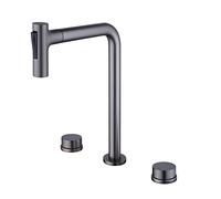 QTANZIQI Miscelatore Estraibile per lavabo, Rubinetto da Cucina con doccetta Estraibile, Miscelatore per lavabo, rubinetti a Doppia Leva per lavabo da Bagno, Acqua Calda e Fredda, Grigio Canna di