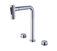 QTANZIQI Miscelatore per lavabo Estraibile, Rubinetto da Cucina con doccetta Estraibile, Miscelatore per lavabo, rubinetti a Doppia Leva per lavabo da Bagno, Caldo e Freddo, Grigio Canna di