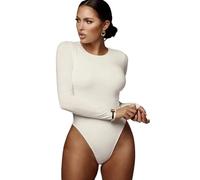 QTANZIQI O-Neck Long Sleeve Solid Color Jumpsuit Women's Autumn Winter Tights Grey Casual Women's Street Jumpsuit Top