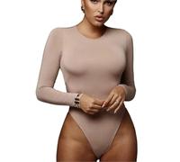 QTANZIQI O-Neck Long Sleeve Solid Color Jumpsuit Women's Autumn Winter Tights Grey Casual Women's Street Jumpsuit Top