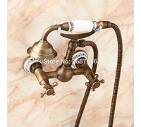 QTANZIQI Ottone Antico in Stile retrò con Manicotto in Porcellana Blu e Bianca e Mixer per Acqua Fredda Design da Bagno Set di rubinetti per la Doccia