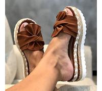 QTANZIQI Pantofole da Donna con Zeppa e Plateau, Sandali Estivi con Fiocco e Nodo sulla Spiaggia, Bohémien Casual per Il Tempo Libero, Ampia Larghezza, Fondo Spesso, Punta Aperta, Infradito