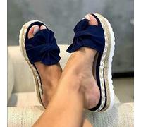 QTANZIQI Pantofole da Donna con Zeppa e Plateau, Sandali Estivi con Fiocco e Nodo sulla Spiaggia, Bohémien Casual per Il Tempo Libero, Ampia Larghezza, Fondo Spesso, Punta Aperta, Infradito