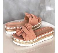 QTANZIQI Pantofole da Donna con Zeppa e Plateau, Sandali Estivi con Fiocco e Nodo sulla Spiaggia, Bohémien Casual per Il Tempo Libero, Ampia Larghezza, Fondo Spesso, Punta Aperta, Infradito