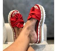 QTANZIQI Pantofole da Donna con Zeppa e Plateau, Sandali Estivi con Fiocco e Nodo sulla Spiaggia, Bohémien Casual per Il Tempo Libero, Ampia Larghezza, Fondo Spesso, Punta Aperta, Infradito