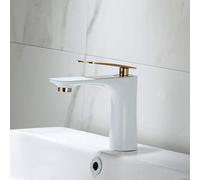 QTANZIQI Rubinetti per lavabo Miscelatore per lavabo Nero e Oro Rubinetto per lavabo per Bagno Caldo e Freddo Rubinetto per lavabo in Ottone Nero Rubinetto per lavabo a Gru (Colore : White And Gold)