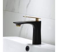 QTANZIQI Rubinetti per lavabo Miscelatore per lavabo Nero e Oro Rubinetto per lavabo per Bagno Caldo e Freddo Rubinetto per lavabo in Ottone Nero Rubinetto per lavabo a Gru (Colore : Black And Gold)