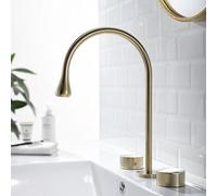 QTANZIQI Rubinetti per lavabo Rubinetti per lavabo a Doppia Maniglia in Ottone a 3 Fori Rubinetti per lavabo Oro Spazzolato/Nero Miscelatori Caldi e Freddi montati su Piano (Colore : Oro Spazzolato)