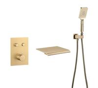 QTANZIQI Rubinetti per Vasca da Incasso Rubinetto per Doccia a Parete a 3 modalità Miscelatore per Vasca da Bagno con Installazione a Parete Calda e Fredda Ottone Spazzolato Oro