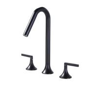 QTANZIQI Rubinetto da Bagno a 3 Fori, Acqua Calda e Fredda, Doppia Maniglia, Bocca Girevole, Struttura in Ottone, Nero, per lavabo e Vasca da Bagno