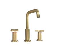 QTANZIQI Rubinetto da Bagno a 3 Fori con 2 Maniglie, Girevole, Struttura in Ottone, Acqua Calda e Fredda, Finitura Oro Spazzolato, Elegante Miscelatore per lavabo per bagni