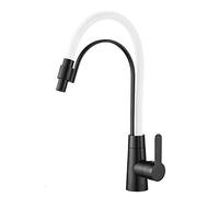 QTANZIQI Rubinetto da Cucina 360 rotare Il Rubinetto del Mixer Nero Cromato per Cucina Design in Gomma Tira Verso Il Basso la Gru a Ponte montata per lavelli Freddi Caldi, Bianco con Nero