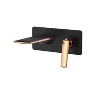QTANZIQI Rubinetto per Bagno Miscelatore Miscelatore per lavabo Rubinetto a Cascata Calda e Fredda a 2 Fori a Parete Rubinetto per lavabo monocomando a 2 Fori Nero + Oro