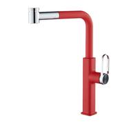 QTANZIQI Rubinetto per Cucina e Bagno Rosso, Miscelatore Estraibile, Maniglia Singola Rossa, Girevole a 360°, Tubo in plastica, Ideale per lavandino e Doccia, Elegante e Funzionale