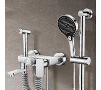 QTANZIQI Rubinetto per Il Bagno Miscelatore per Vasca da Bagno Miscelatore per Doccia con Kit di Alzata per Doccia Set Doccia a 3 modalità Calda e Fredda per Bagno Argento