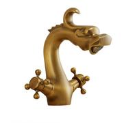 QTANZIQI Rubinetto per lavabo da Bagno, Miscelatore per lavabo a Doppia Leva in Ottone Stile retrò, Acqua Calda/Fredda, con Tubi Standard Britannici, Finitura Anticata