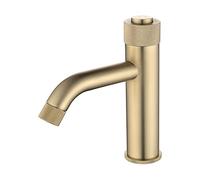 QTANZIQI Rubinetto per lavabo in Ottone Dorato Spazzolato Pulsante monoforo Miscelatore per lavabo Caldo e Freddo Rubinetto per lavabo Montato su Piano per lavandino del Bagno