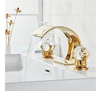 QTANZIQI Rubinetto per lavabo Nero Rubinetto per Bagno in Oro Freddo Caldo Maniglia in in Ottone Rubinetto per lavabo diffuso Rubinetto per lavabo a 3 Fori Rubinetto per lavabo