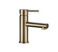 QTANZIQI Rubinetto per lavabo Recentemente Miscelatore per lavabo con Maniglia Singola in Ottone Massiccio Nero o Oro Spazzolato (Colore: 03063BG)