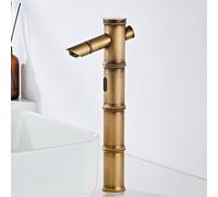 QTANZIQI Rubinetto per lavabo Senza Tocco Rubinetti per Bagno Vintage retrò Rubinetto Automatico per sensore a infrarossi Caldo e Freddo Non Regolabile, Nero, Medio