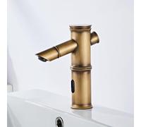 QTANZIQI Rubinetto per lavabo Senza Tocco Rubinetti per Bagno Vintage retrò Rubinetto Automatico per sensore a infrarossi Caldo e Freddo Non Regolabile, Nero, Medio