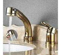 QTANZIQI Rubinetto per lavello da Cucina in Ottone - Miscelatore Estraibile Girevole a 360° a Doppio Foro, Acqua Calda e Fredda, Uso Esterno, Rubinetto del Bagno, Elegante per Il Giardino di casa