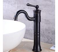 QTANZIQI Rubinetto Rubinetti per lavabo Rubinetto in Ottone Antico Bagno con Maniglia Singola Montaggio su Piattaforma Vintage Miscelatore per Vasca Calda e Fredda Rubinetto per Acqua Alto Nero alla