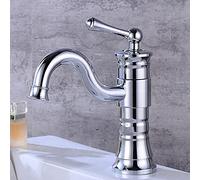 QTANZIQI Rubinetto Rubinetti per lavabo Rubinetto in Ottone Antico Bagno con Maniglia Singola Montaggio su Piattaforma Vintage Miscelatore per Vasca Calda e Fredda Rubinetto per Acqua Corto Cromato