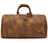 QTANZIQI Sac de voyage en cuir fait à la main - Sacs à main sous le siège d'avion, sac fourre-tout de voyage de week-end pour homme ou femme (61 cm) marron