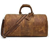 QTANZIQI Sac de voyage en cuir fait à la main - Sacs à main sous le siège d'avion, sac fourre-tout de voyage de week-end pour homme ou femme (61 cm) Marron 1